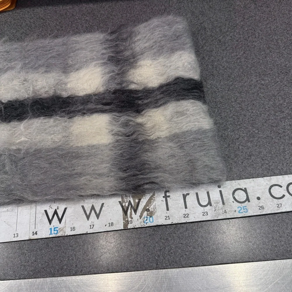 Mohair Scarf Unisex OS Grey Plaid Excellent Fuzzy Shaggy Winter Warm